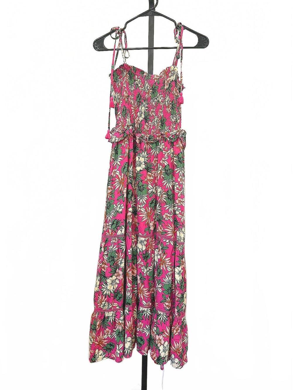 Lost & Wander Small Floral Print Pink Maxi Dress with Tie Straps